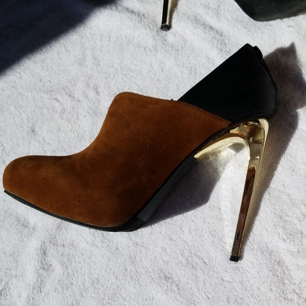Gold, brown, black booties